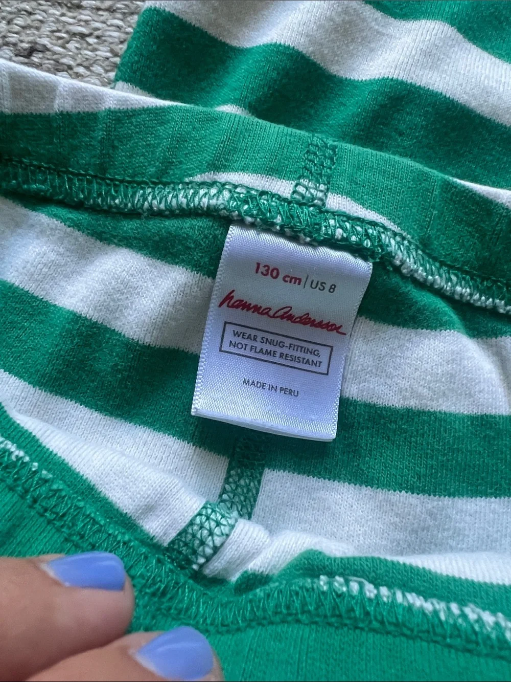 Hanna Andersson Green and White Striped Kids Pajama Set